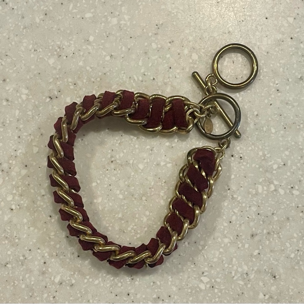 Premier Designs Gold and Burgundy Chain Bracelet